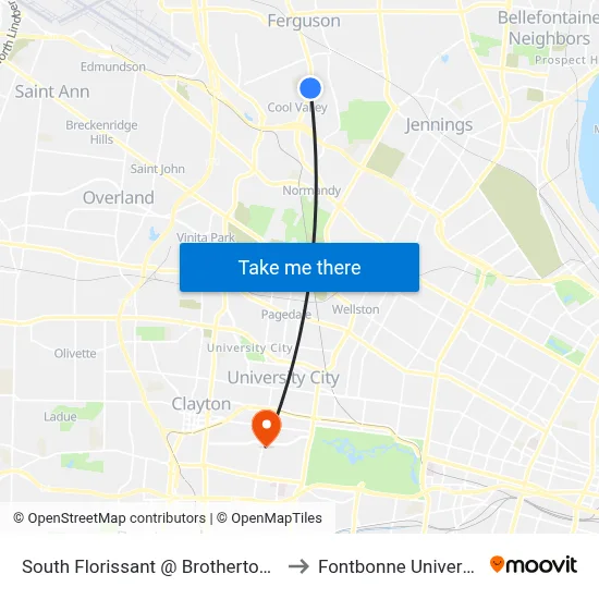 South Florissant @ Brotherton Sb to Fontbonne University map