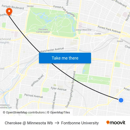 Cherokee @ Minnesota Wb to Fontbonne University map