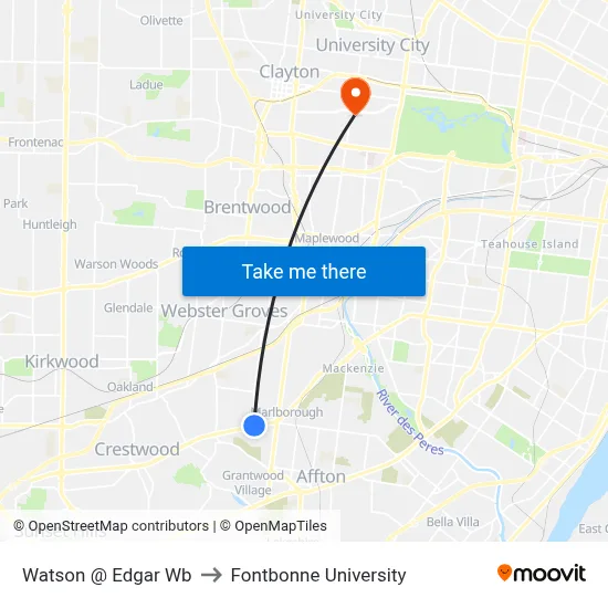 Watson @ Edgar Wb to Fontbonne University map