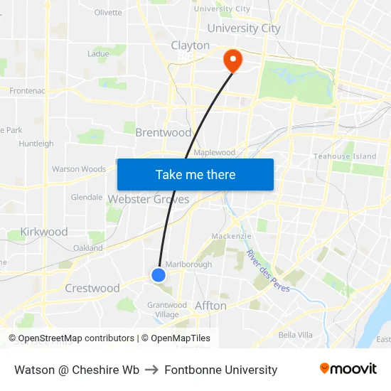 Watson @ Cheshire Wb to Fontbonne University map