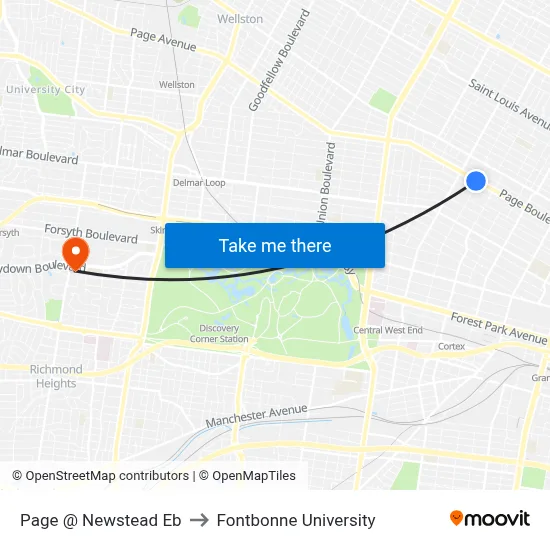 Page @ Newstead Eb to Fontbonne University map