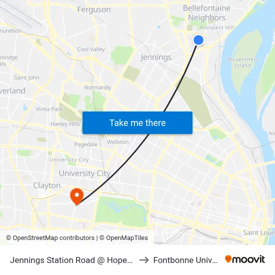 Jennings Station Road @ Hopedale Wb to Fontbonne University map