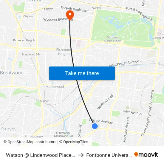 Watson @ Lindenwood Place Sb to Fontbonne University map