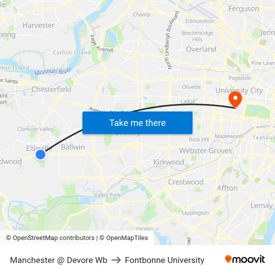 Manchester @ Devore Wb to Fontbonne University map