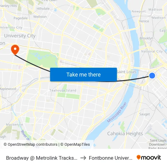Broadway @ Metrolink Tracks Wb to Fontbonne University map