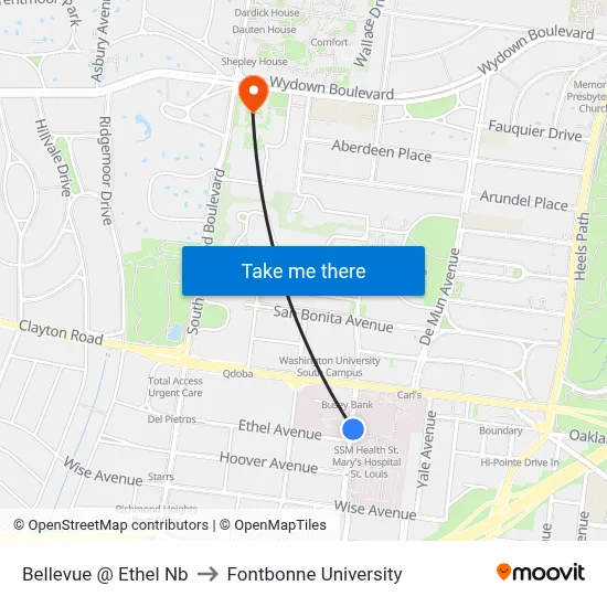 Bellevue @ Ethel Nb to Fontbonne University map
