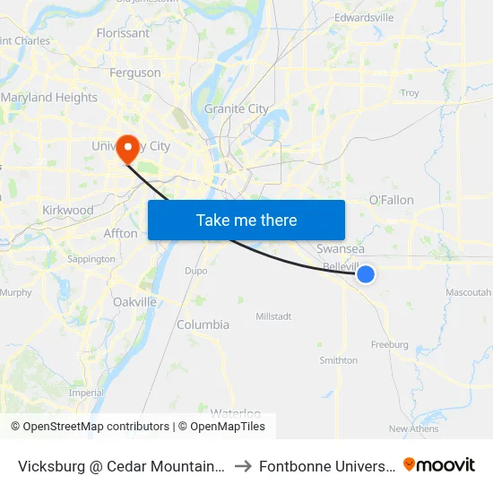 Vicksburg @ Cedar Mountain Eb to Fontbonne University map