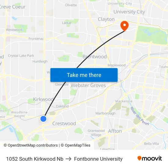 1052 South Kirkwood Nb to Fontbonne University map