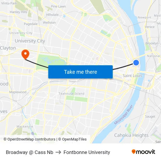Broadway @ Cass Nb to Fontbonne University map