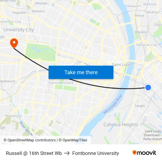 Russell @ 16th Street Wb to Fontbonne University map