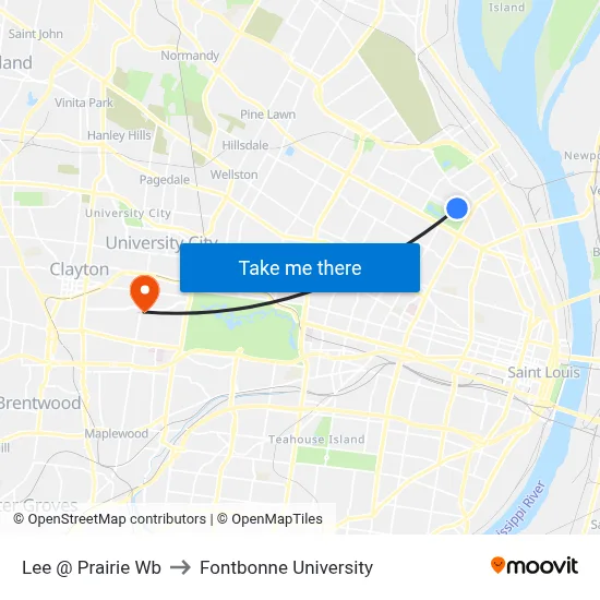 Lee @ Prairie Wb to Fontbonne University map