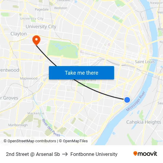 2nd Street @ Arsenal Sb to Fontbonne University map