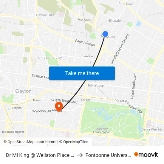 Dr Ml King @ Wellston Place Eb to Fontbonne University map