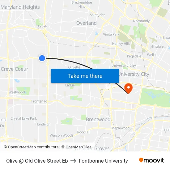Olive @ Old Olive Street Eb to Fontbonne University map