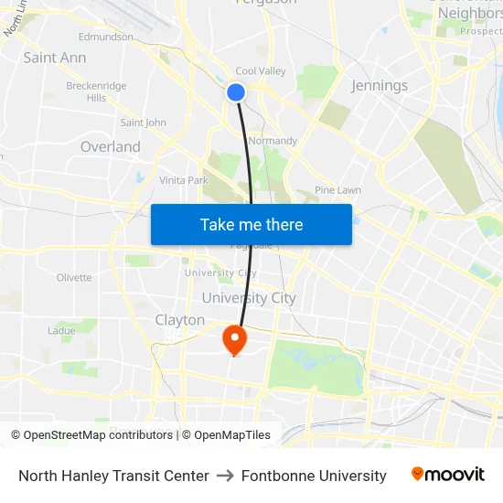 North Hanley Transit Center to Fontbonne University map