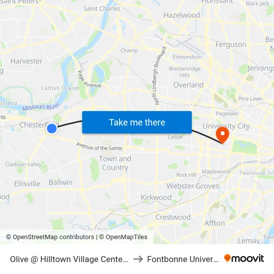 Olive @ Hilltown Village Center Wb to Fontbonne University map