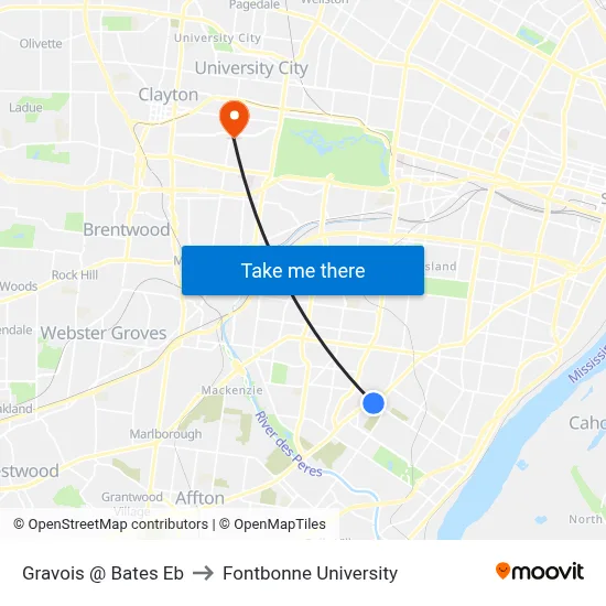 Gravois @ Bates Eb to Fontbonne University map