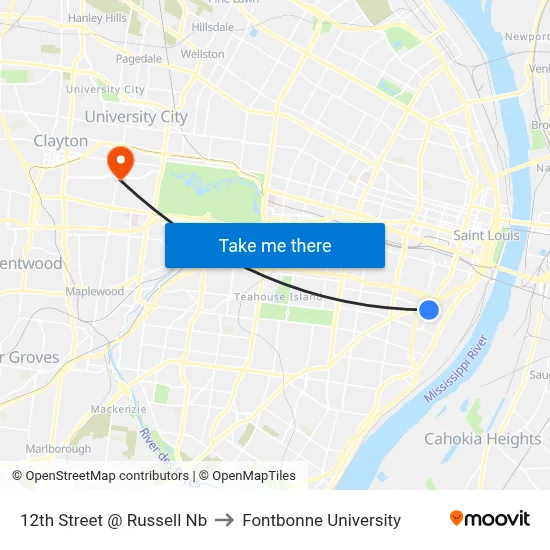 12th Street @ Russell Nb to Fontbonne University map