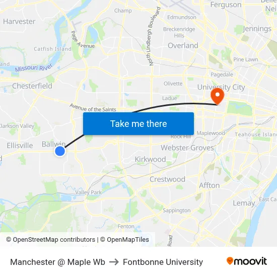 Manchester @ Maple Wb to Fontbonne University map
