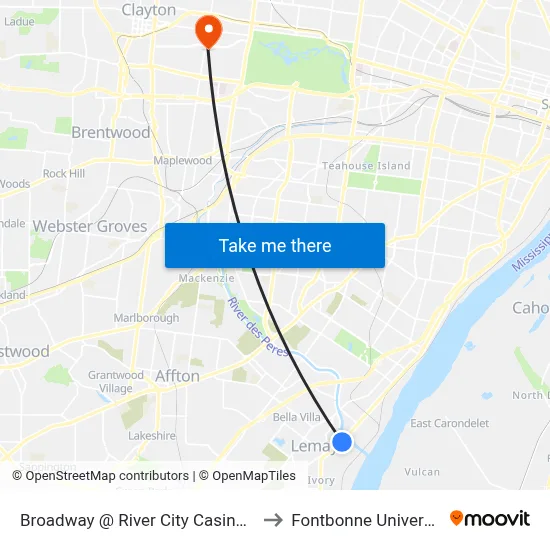Broadway @ River City Casino Sb to Fontbonne University map