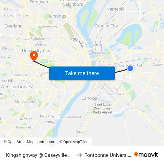 Kingshighway @ Caseyville Sb to Fontbonne University map