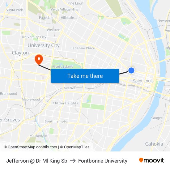 Jefferson @ Dr Ml King Sb to Fontbonne University map