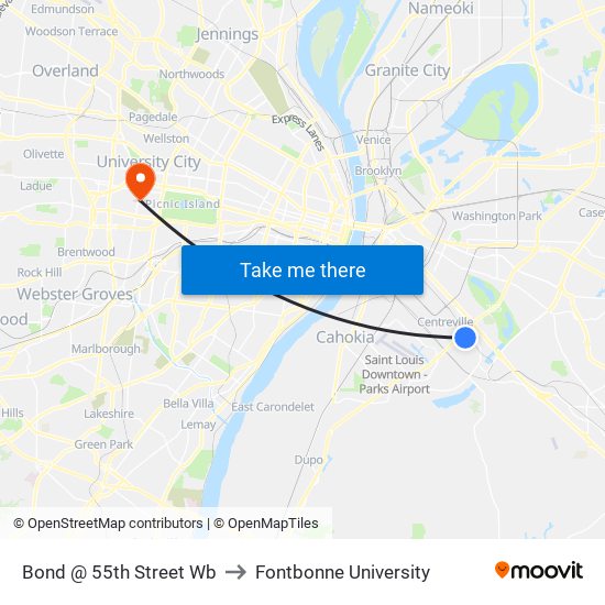 Bond @ 55th Street Wb to Fontbonne University map