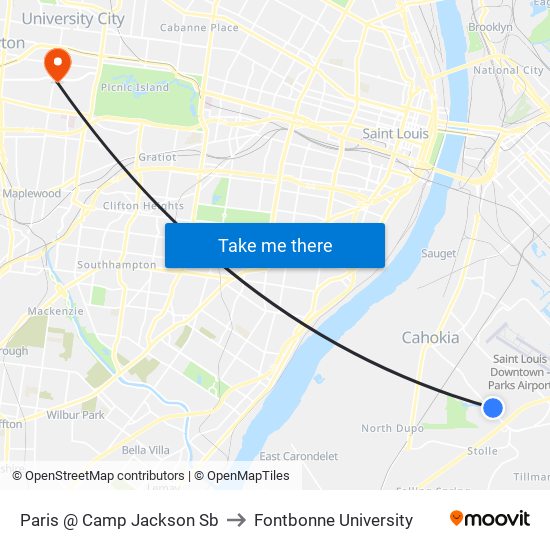 Paris @ Camp Jackson Sb to Fontbonne University map