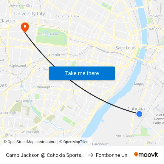 Camp Jackson @ Cahokia Sports Complex Wb to Fontbonne University map