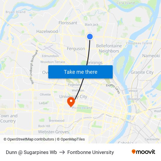 Dunn @ Sugarpines Wb to Fontbonne University map