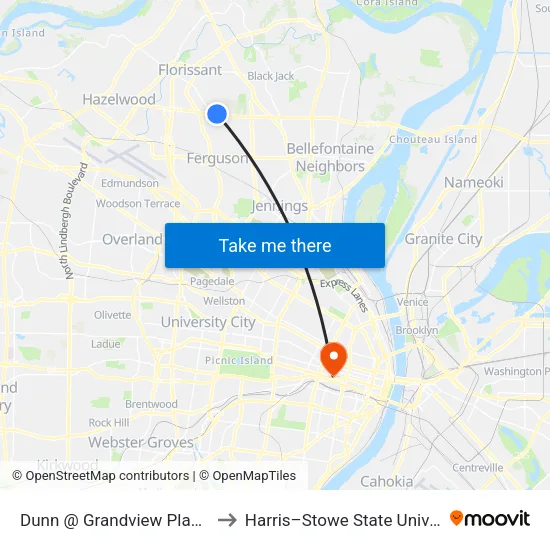 Dunn @ Grandview Plaza Wb to Harris–Stowe State University map