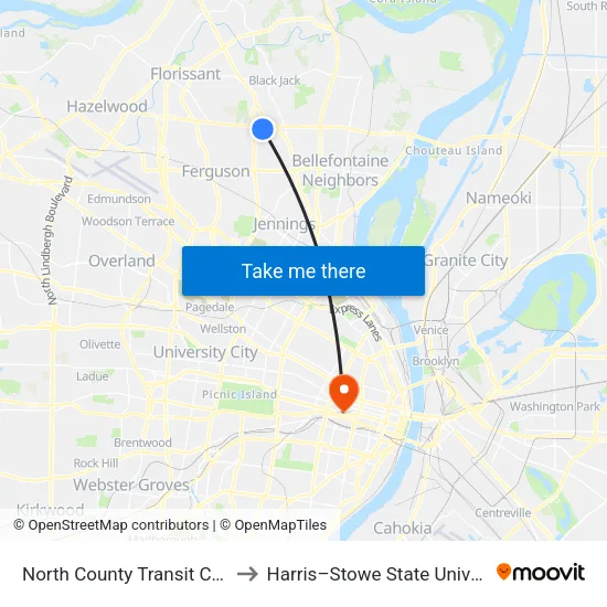North County Transit Center to Harris–Stowe State University map