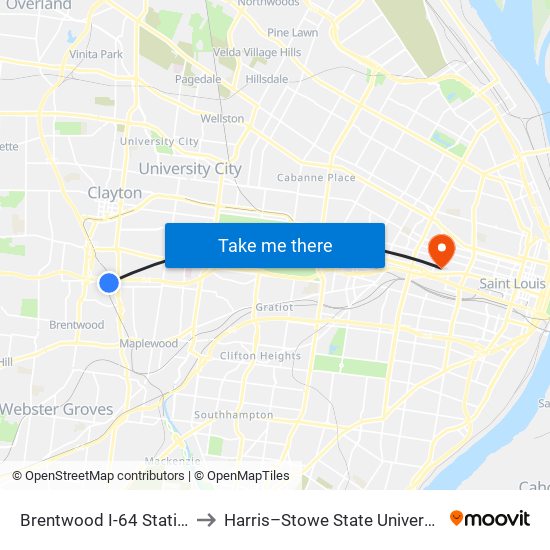 Brentwood I-64 Station to Harris–Stowe State University map