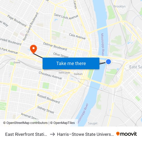 East Riverfront Station to Harris–Stowe State University map