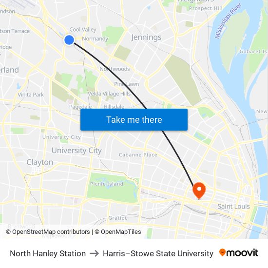 North Hanley Station to Harris–Stowe State University map