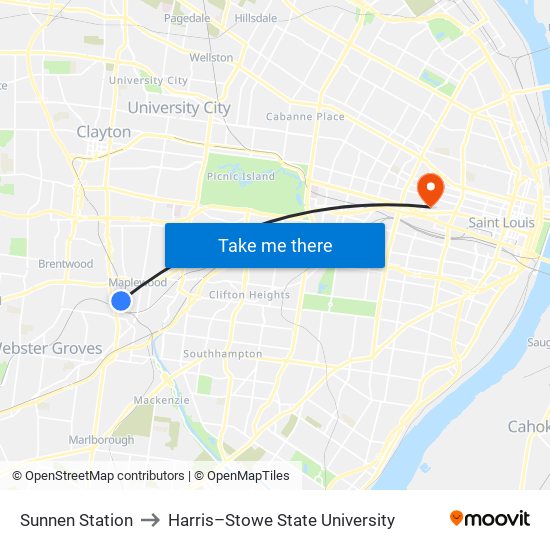 Sunnen Station to Harris–Stowe State University map