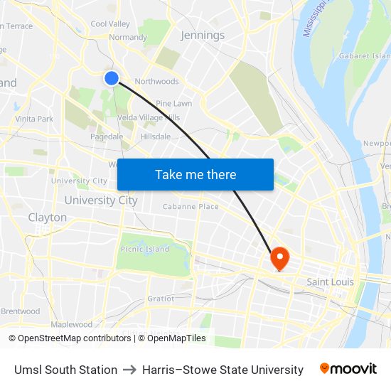 Umsl South Station to Harris–Stowe State University map