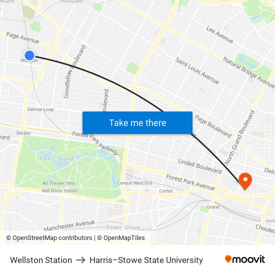 Wellston Station to Harris–Stowe State University map