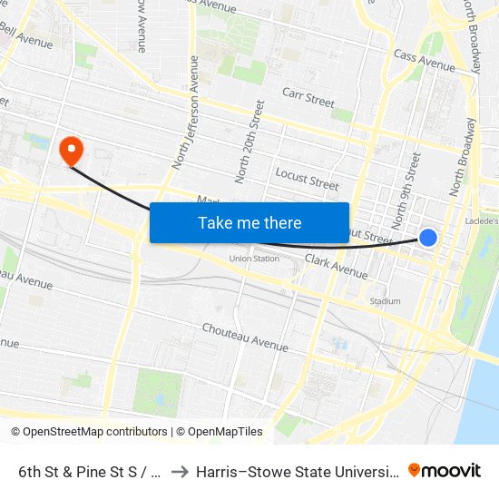 6th St & Pine St S / W to Harris–Stowe State University map