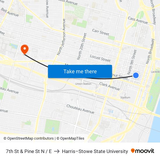 7th St & Pine St N / E to Harris–Stowe State University map