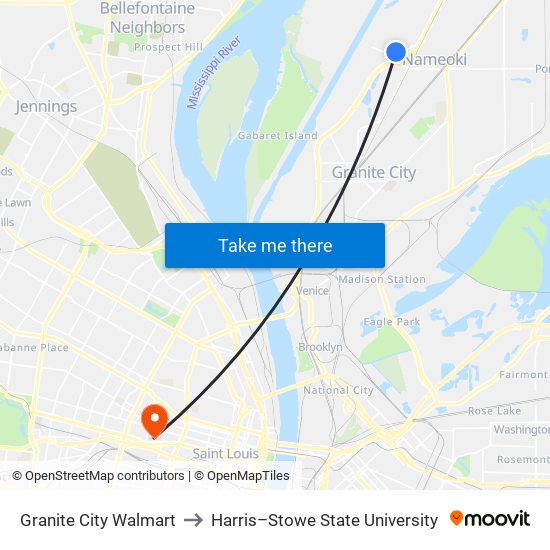 Granite City Walmart to Harris–Stowe State University map