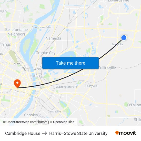 Cambridge House to Harris–Stowe State University map