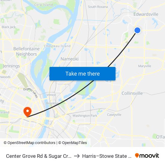 Center Grove Rd & Sugar Creek Ln N / E to Harris–Stowe State University map