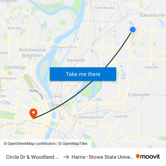 Circle Dr & Woodland N / E to Harris–Stowe State University map