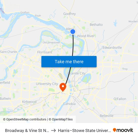 Broadway & Vine St N / E to Harris–Stowe State University map