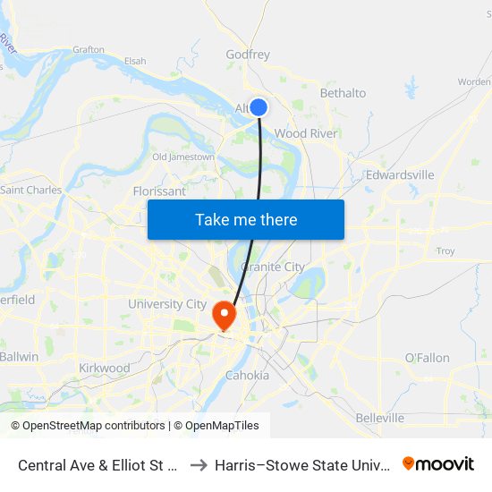 Central Ave & Elliot St S / W to Harris–Stowe State University map