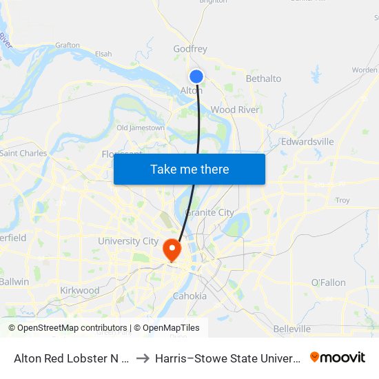 Alton Red Lobster N / E to Harris–Stowe State University map