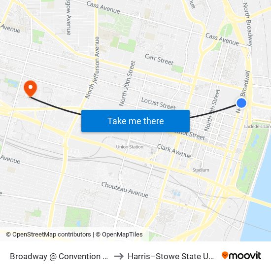 Broadway @ Convention Plaza Sb to Harris–Stowe State University map