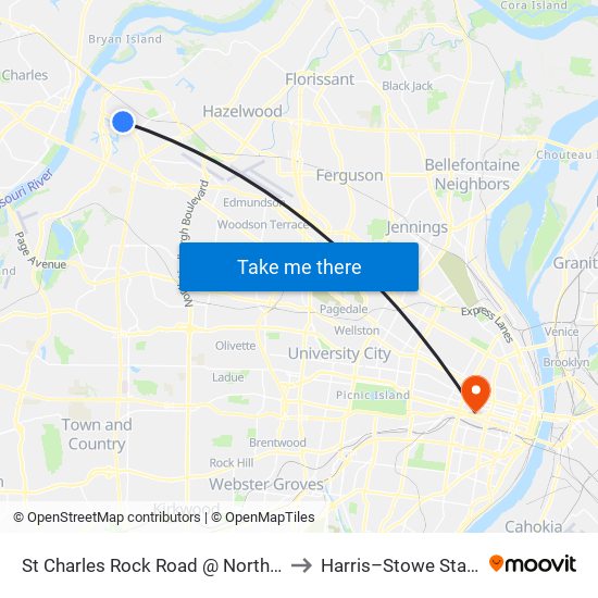 St Charles Rock Road @ Northwest Industrial Wb to Harris–Stowe State University map