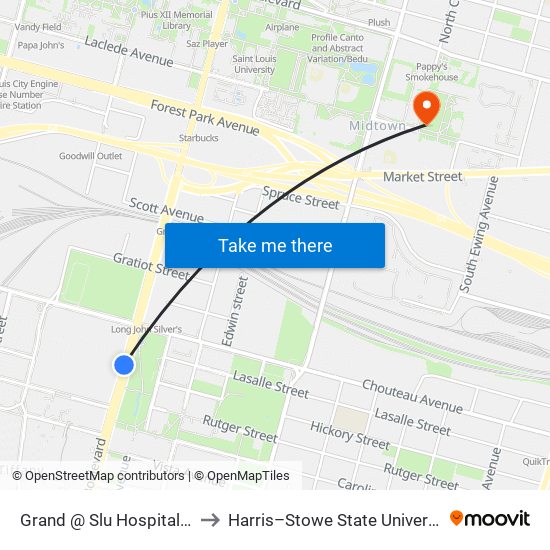 Grand @ Slu Hospital Sb to Harris–Stowe State University map